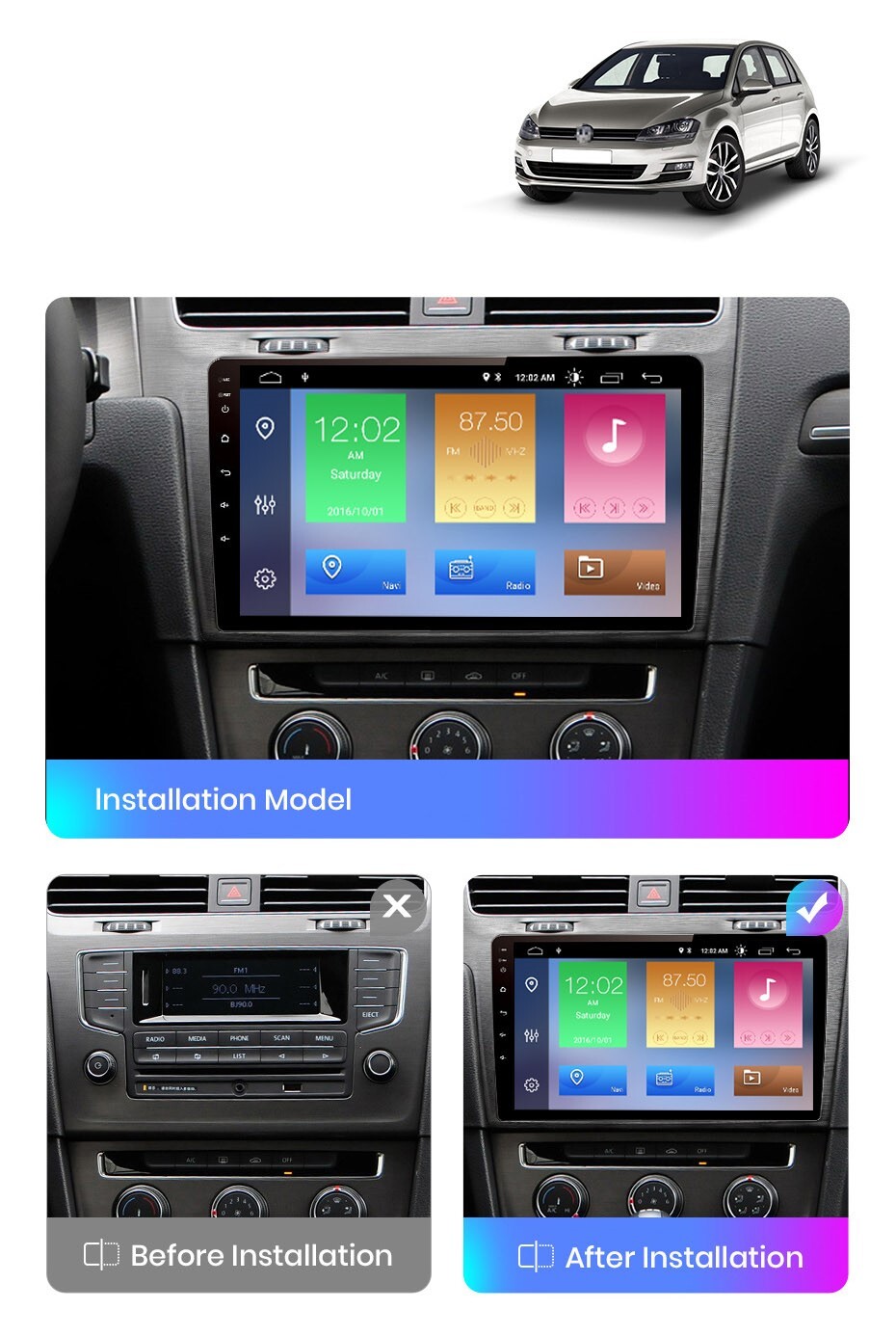 CAR TABLET ANDROID 11 FOR WOLKSWAGEN GOLF 7 2GB RAM – 32GB ROM CAR RADIO 10″