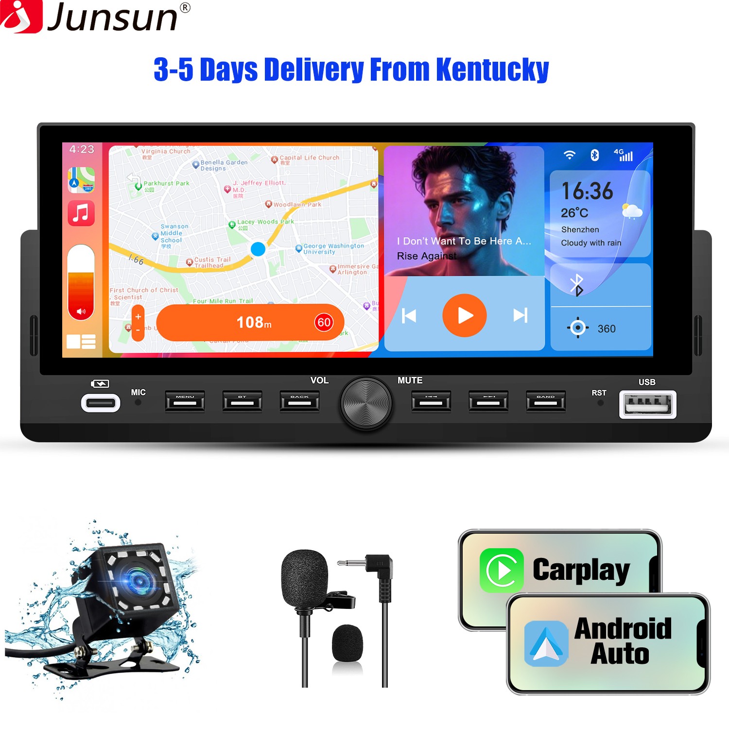 CarPlay Android Auto For Universal Car Stereo 6.86″Multimedia Player Rear Camera
