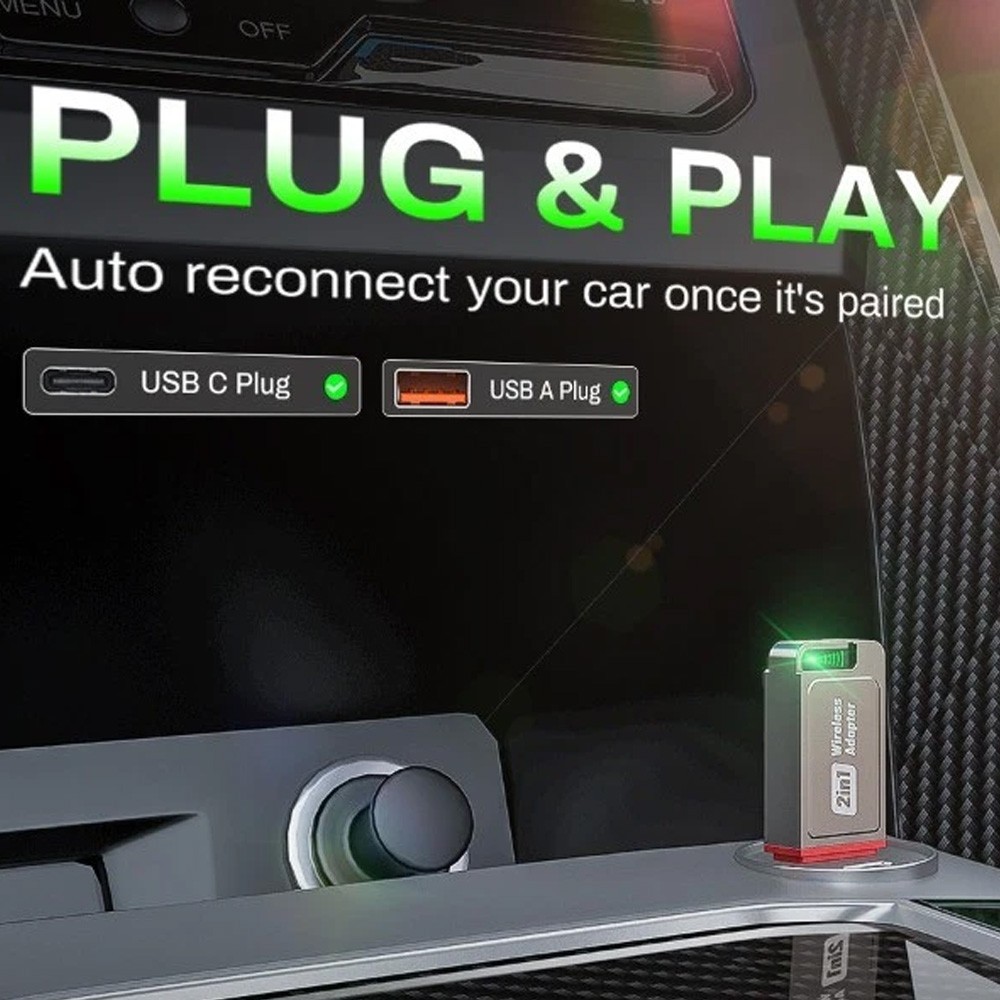 Auto Adapter 2in1 Wireless Carplay Android Mini w/Box Plug&Play Wireless Dongle