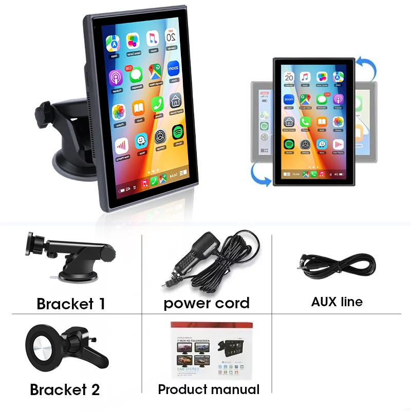 7 inch Portable Multimedia Carplay AI Screen IPS Touch Screen GPS Bluetooth