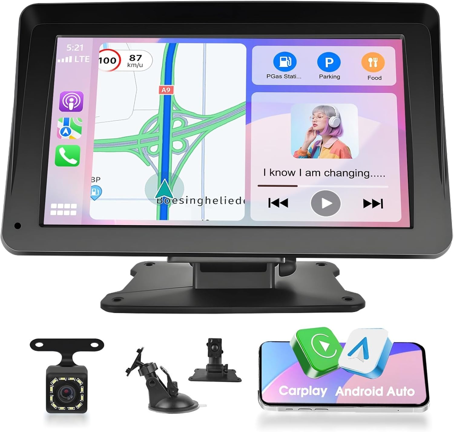 Podofo Portable Car Stereo with Wireless Carplay Android Auto 7 Inch IPS Screen