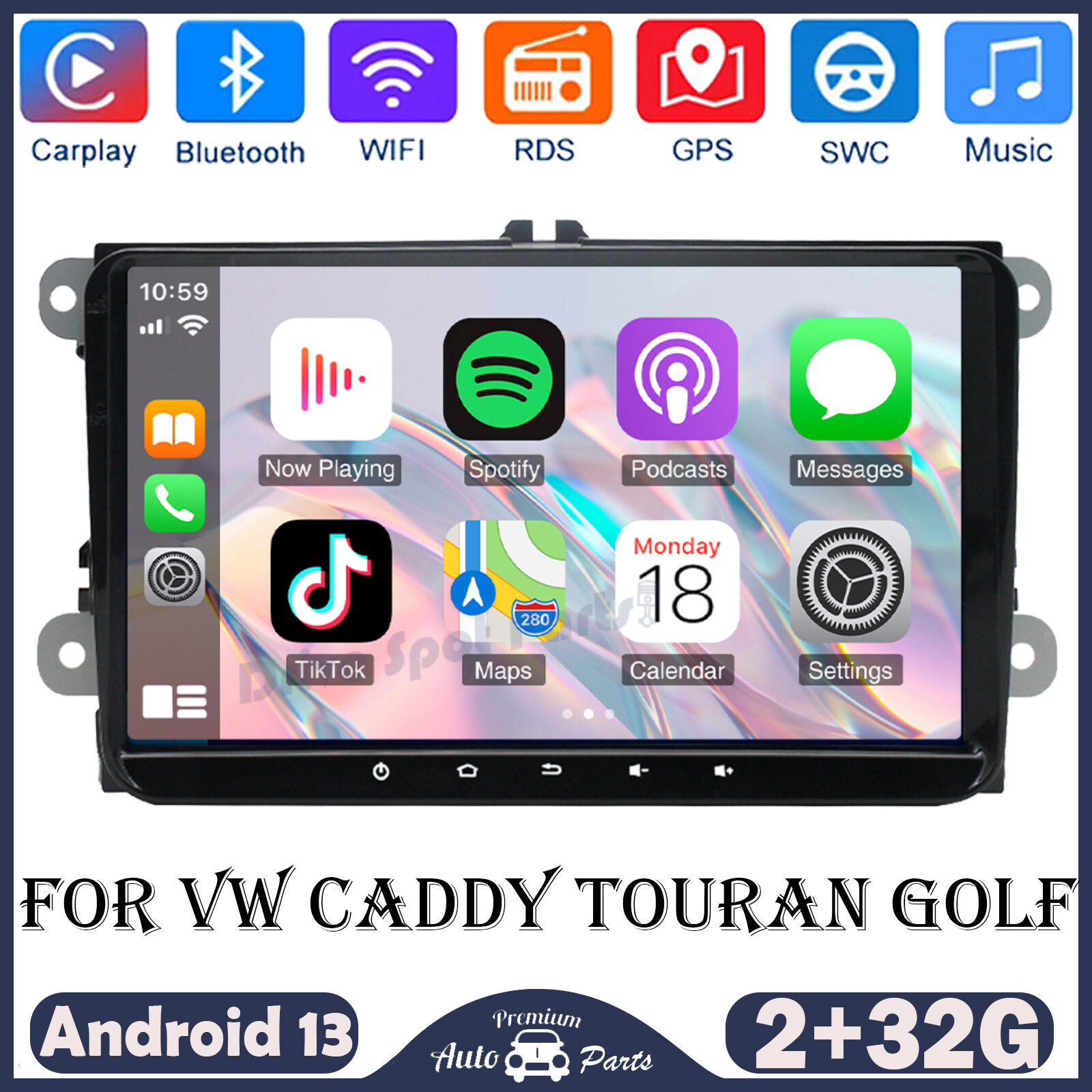 Android 13 Car Stereo Radio GPS Wifi CarPlay BT DAB+ For VW Caddy Touran Golf