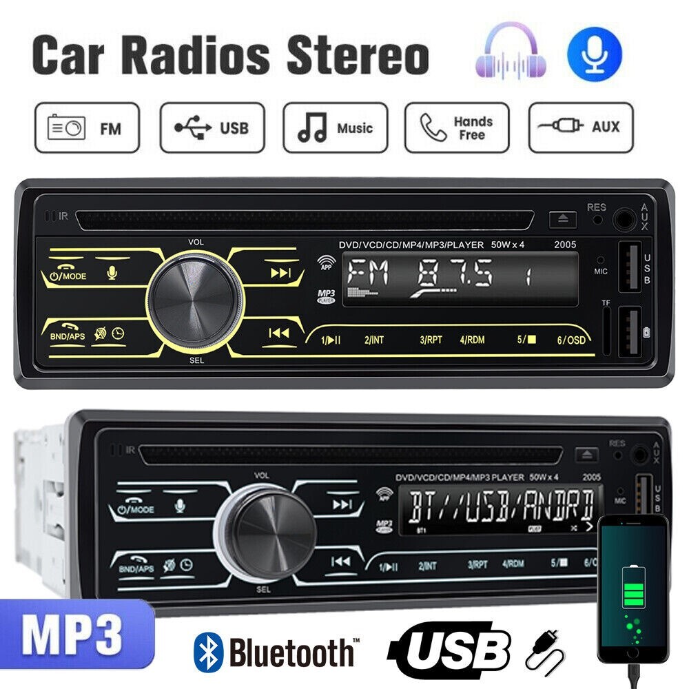 Bluetooth Car Stereo Receiver CD/DVD Player Radio Audio System Singl (FVS020795)