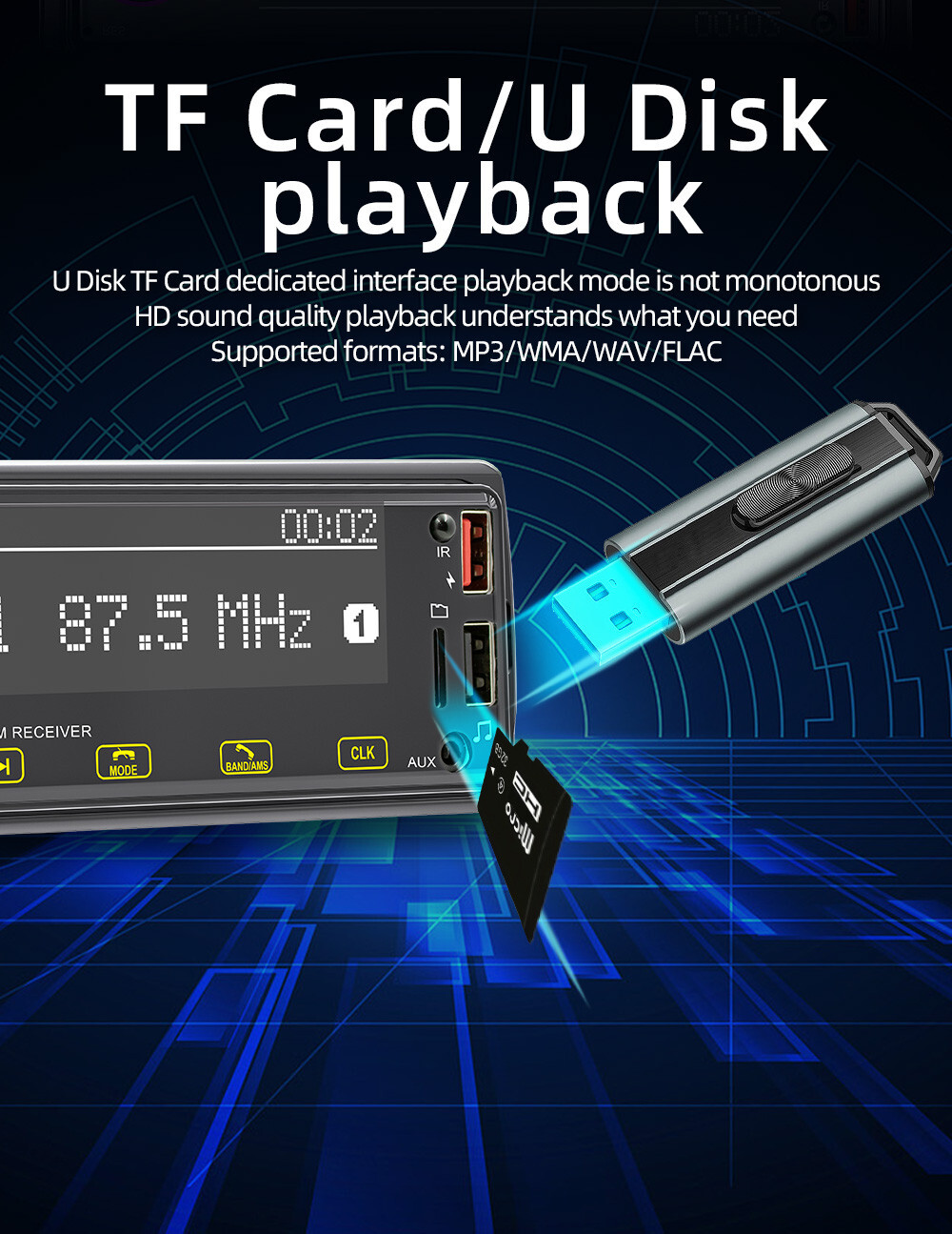 Single 1 DIN Car Stereo Audio MP3 Player AUX/USB/TF/SD Bluetooth Radio Head Unit