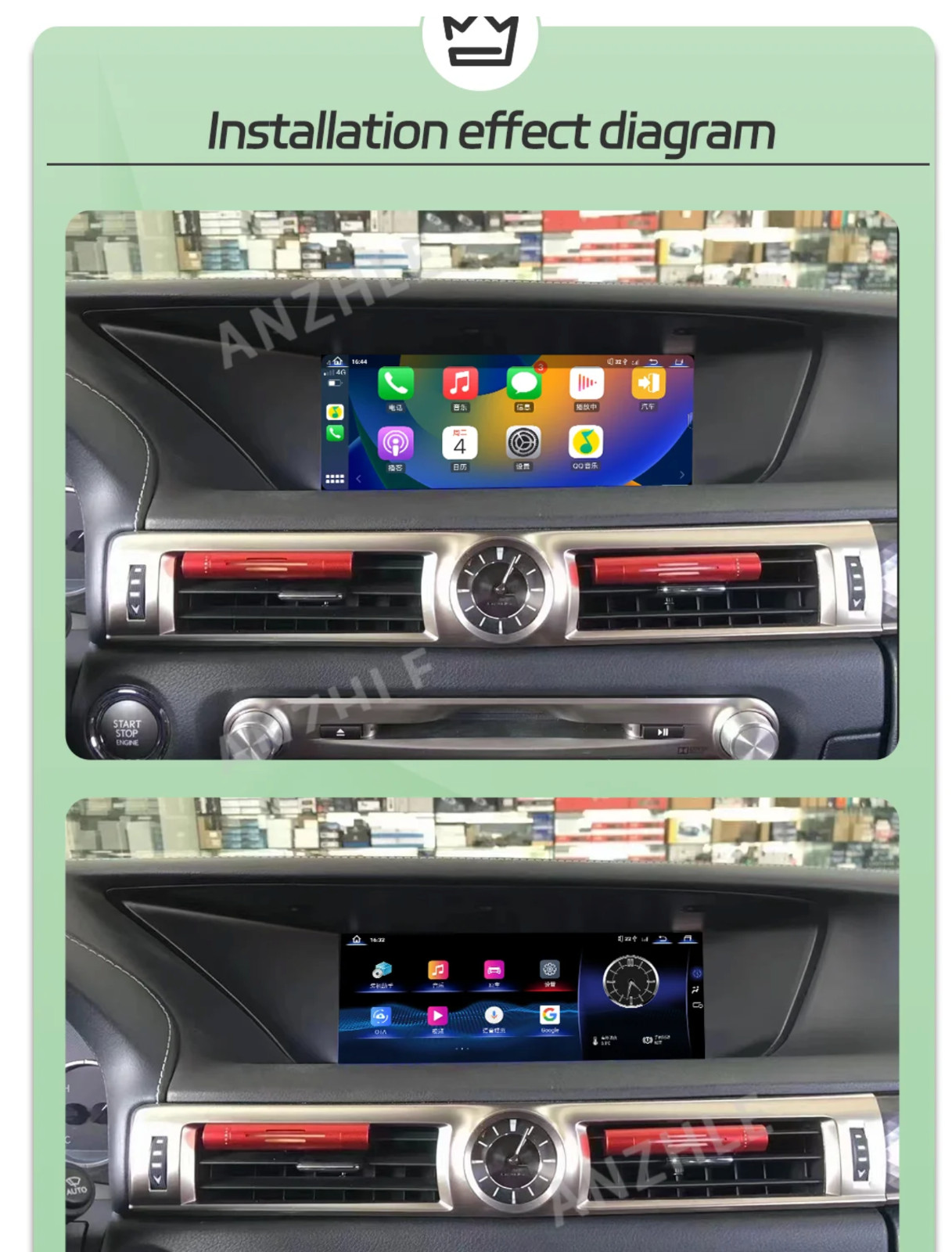 Lexus GS 2014-2017 Carplay/Android 13 GPS Radio Multimedia Player Navi Wireless