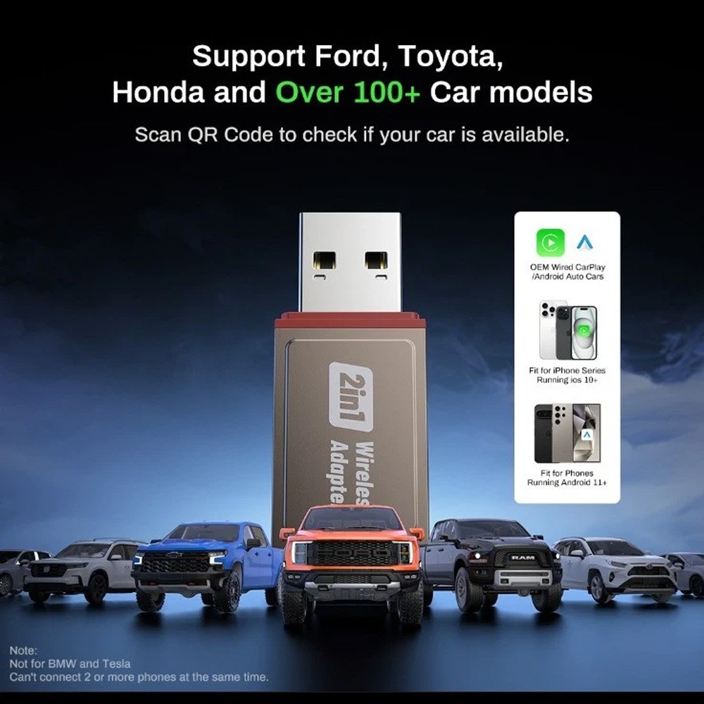 Auto Adapter 2in1 Wireless Carplay Android Mini w/Box Plug&Play Wireless Dongle