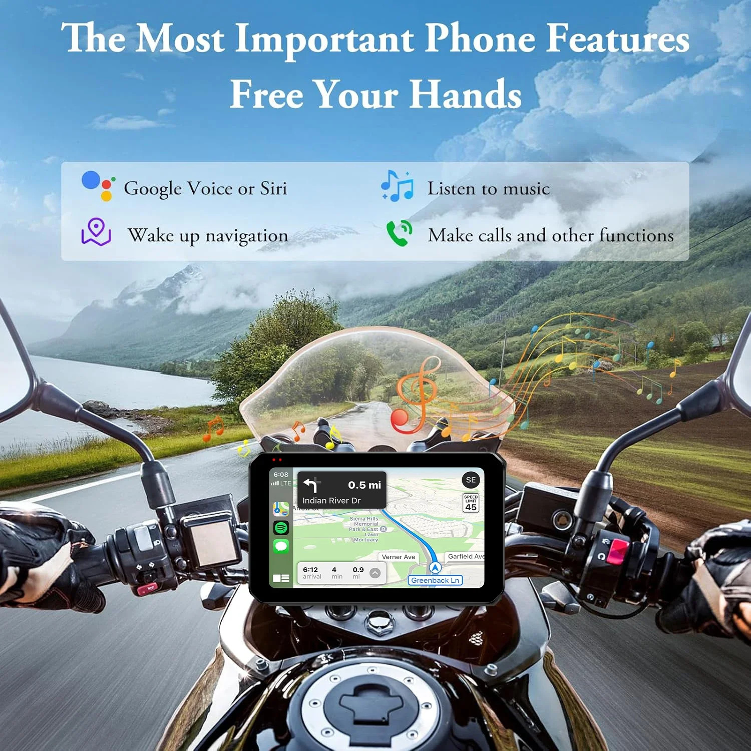 5.5″ Motorcycle DVR 2K Dual Camera GPS Navigation Wireless Carplay Android Auto