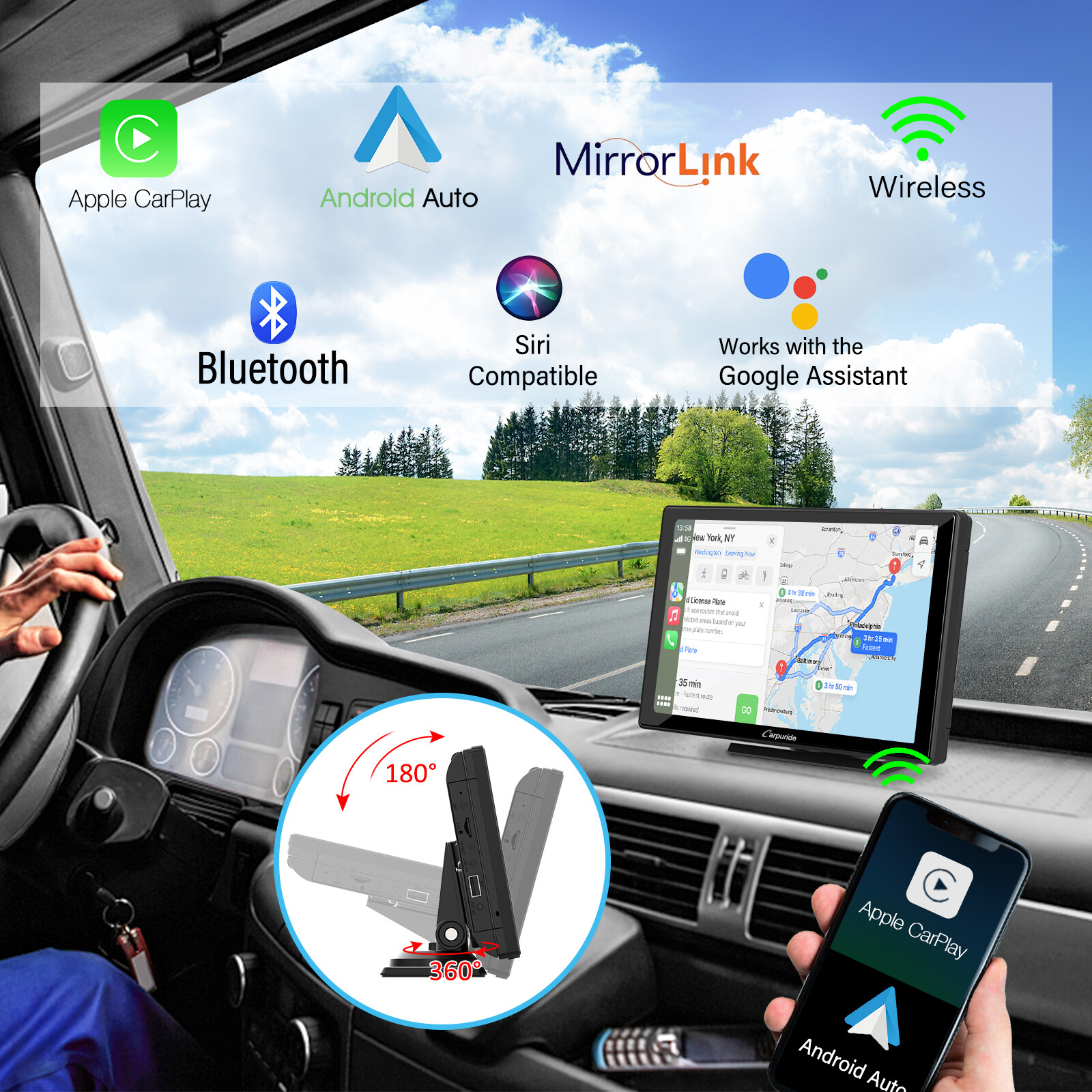 Carpuride 9 Inch Wireless Carplay & Android Auto Car Play Mirror Link Bluetooth