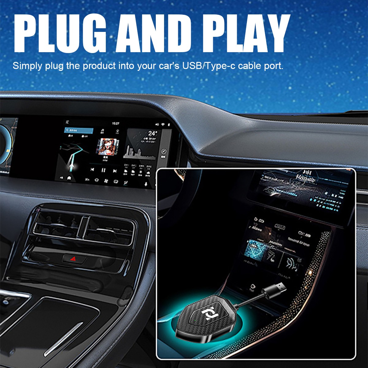 Auto Car Play Wireless Adapter CarPlay Wireless Adapter for iPhone IOS Android —