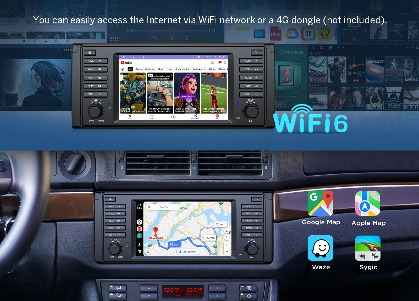 7″ QLED 6+64 Android 14 GPS Sat Nav Car Stereo CarPlay DSP for BMW E39 528i 530i
