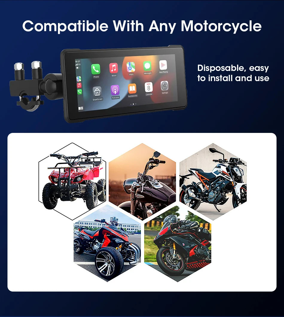 6.86 Inch Motorcycle DVR Portable Waterproof Touch screen Wireless Android