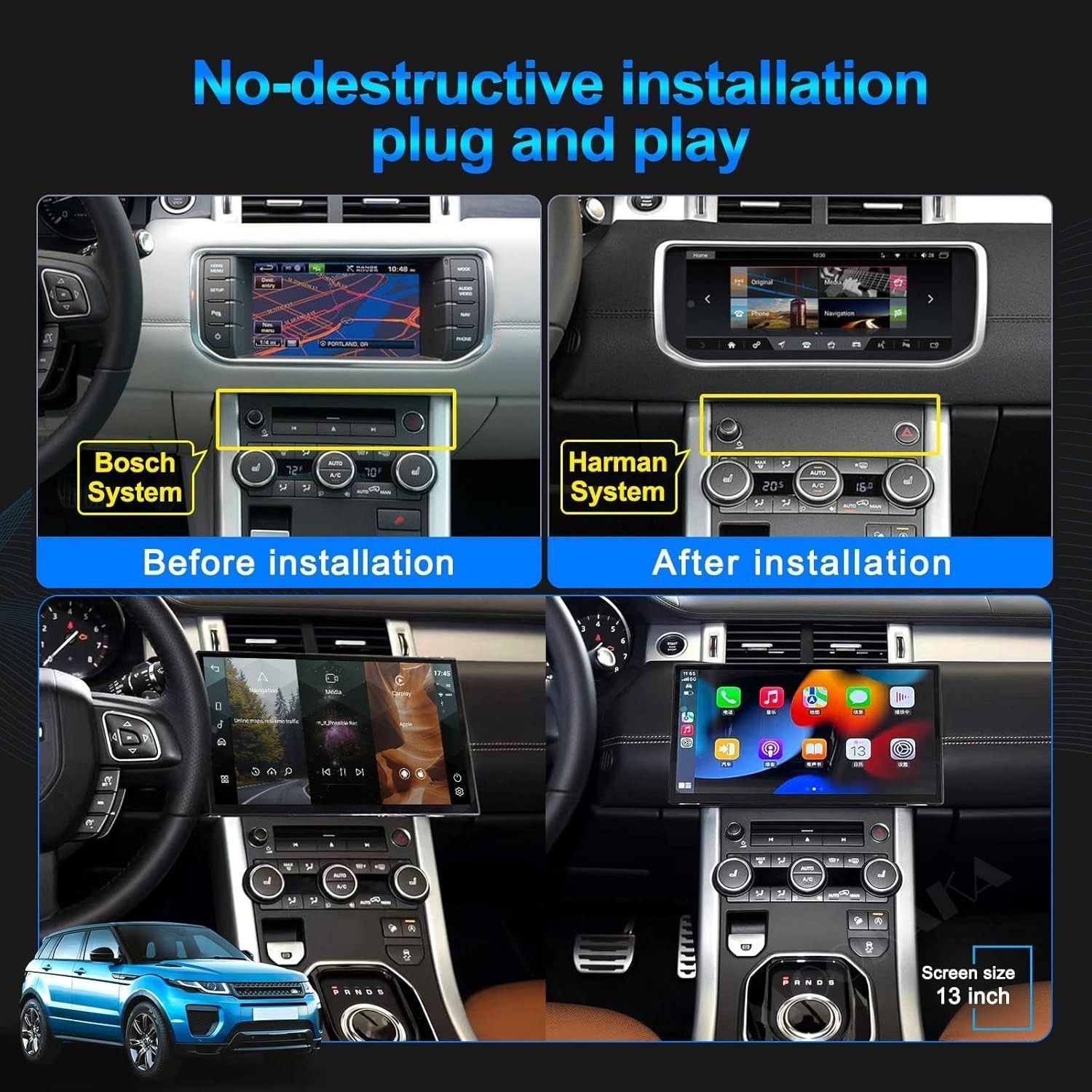 13″ Car Radio Stereo Carplay GPS Navi 8+128GB For Range Rover Evoque 2011-2019