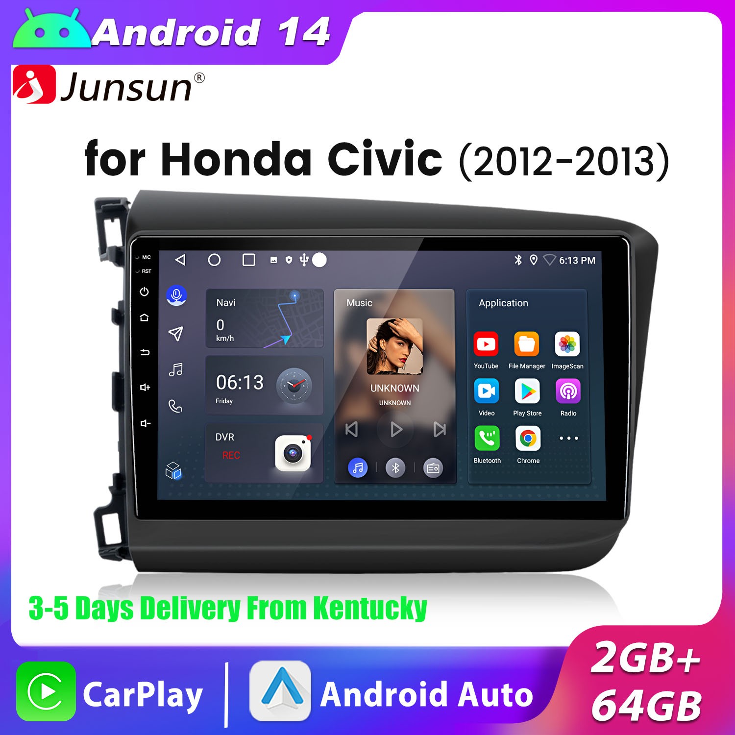 2+64G Android14 Carplay Car Stereo Radio For Honda Civic 2012-2015 GPS Navi WiFi