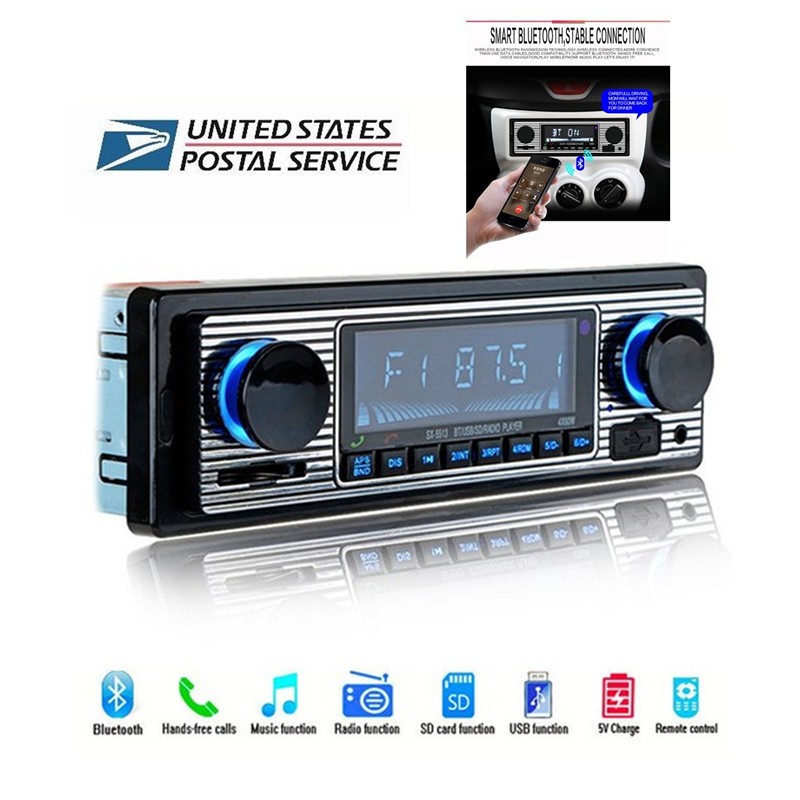 Bluetooth Car FM Radio MP3 Player Vintage USB Stereo Audio Receiver AUX In-Dash