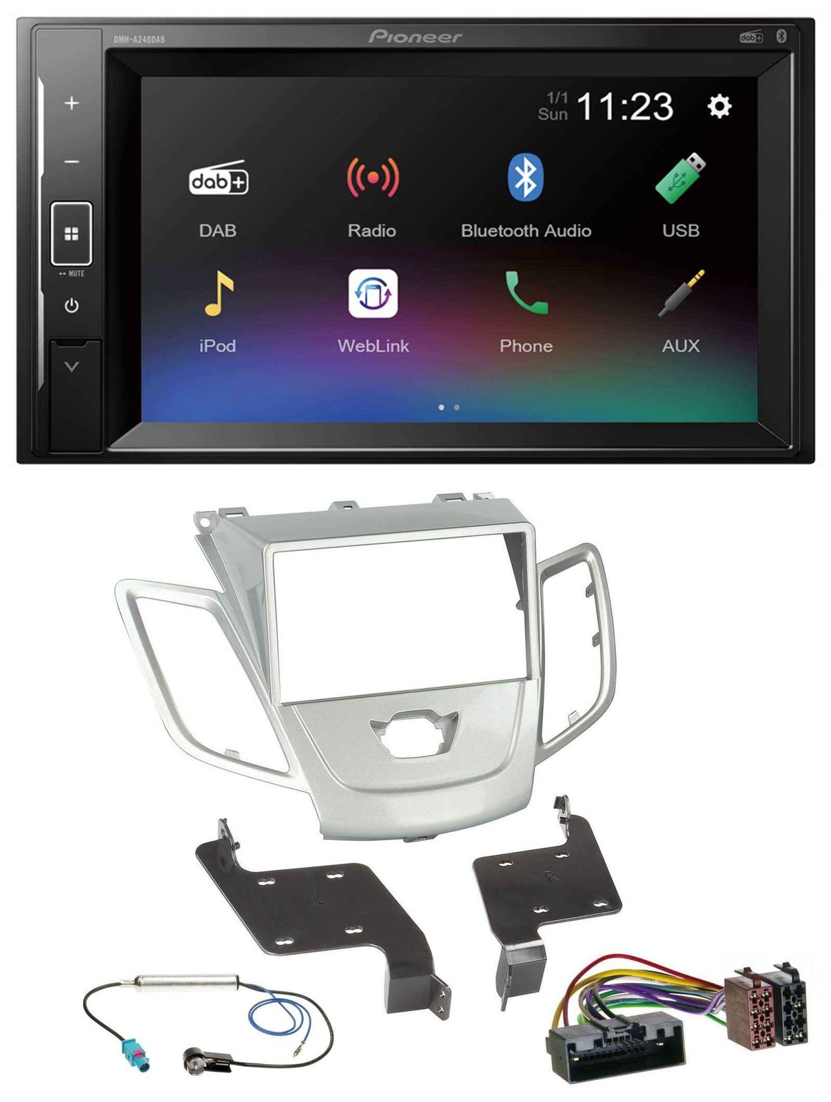 Pioneer DAB MP3 2DIN Bluetooth USB Car Stereo for Ford Fiesta 2010-2017 Silver