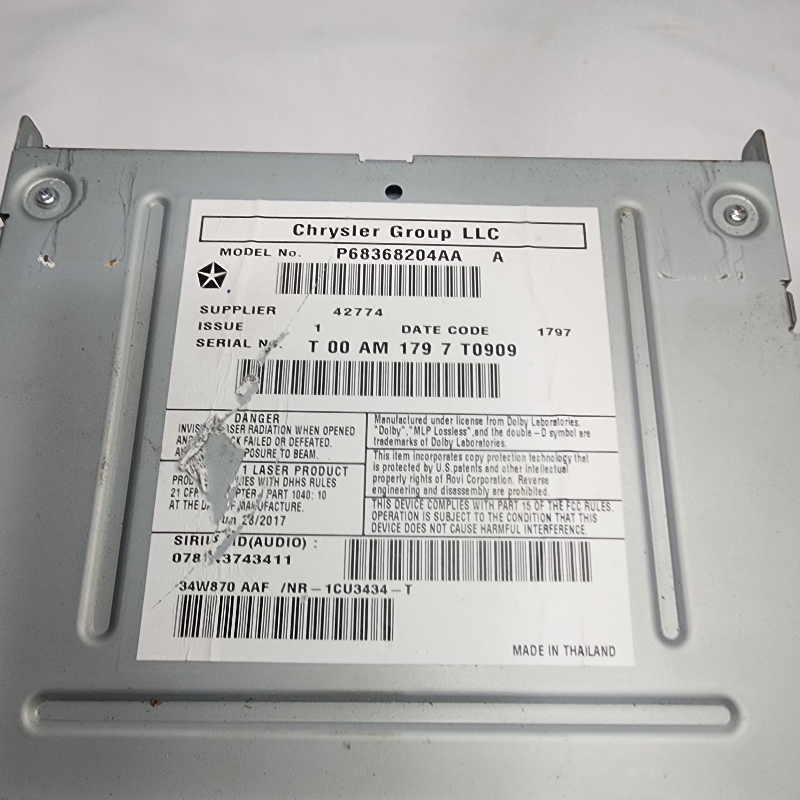 OEM 2011-2018 Jeep Wrangler JK MyGIG RHB 430N Navigation Radio P68368204AA