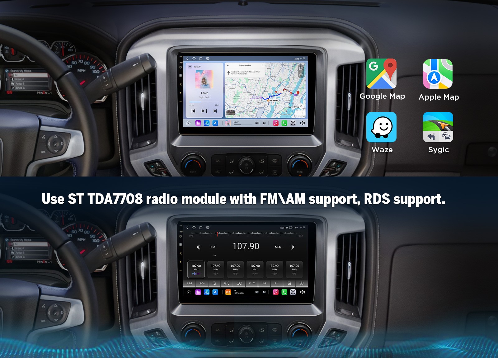 10.1″ QLED 6+64GB Android 13 Car Stereo for Chevy Silverado Wireless CarPlay GPS