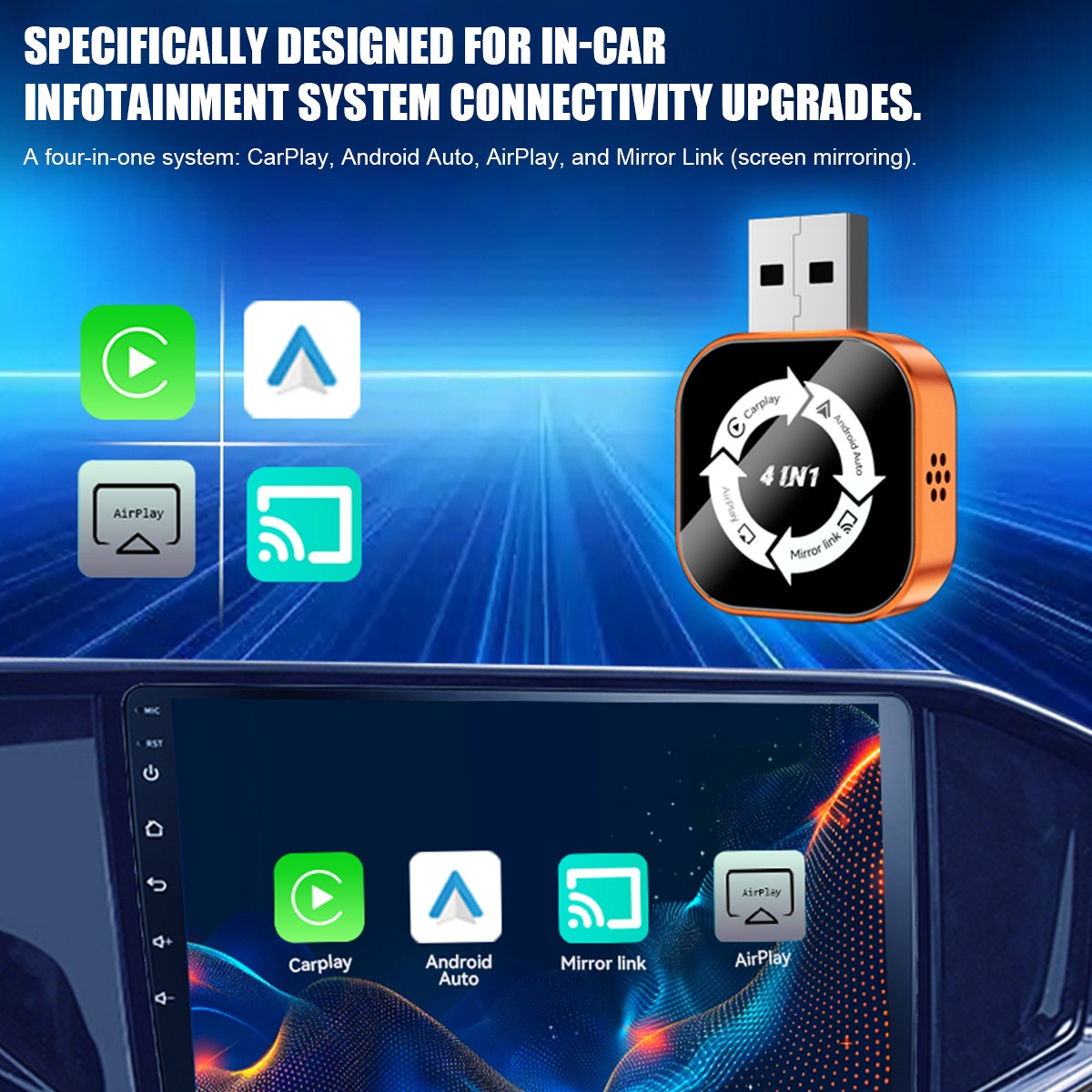 Wireless Carplay Adapter Airplay Android Auto Bluetooth Wi-fi Mirror Link Screen