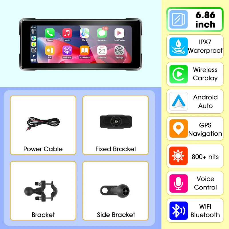 Jansite Motorcycle Display Screen Carplay Moto Navigation Portable Digital BT