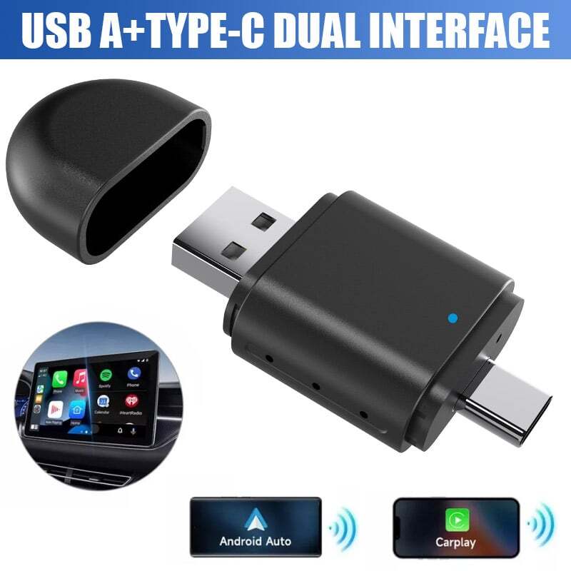 2-in-1 Wireless CarPlay Android Auto Adapter Plug & Play USB for iPhone IOS
