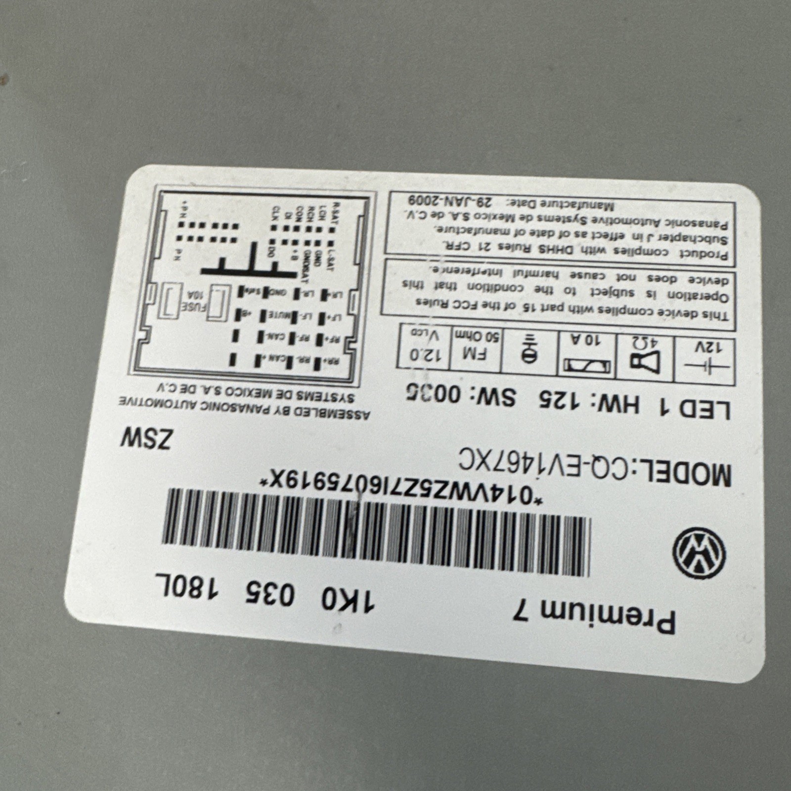 2009 Volkswagen JETTA RADIO AM-FM – CD-MP3 1K0035180L