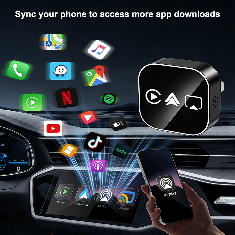 Wired to Wireless CarPlay Adapter for Apple iPhone/Android Auto/AirPlay/Miracast