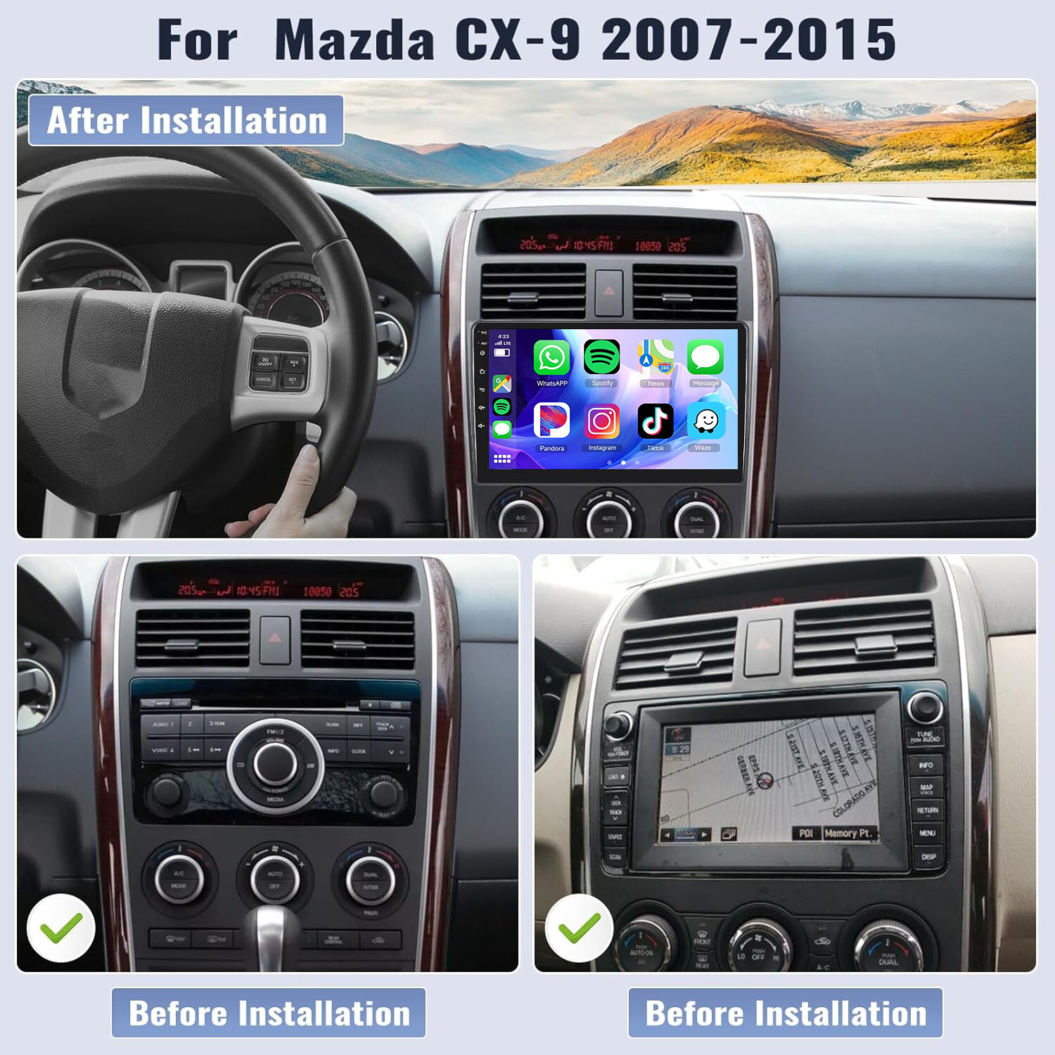 For 2009-2015 Mazda CX-9 CX9 Android 14 Car Stereo GPS Head Unit CarPlay 6+128GB