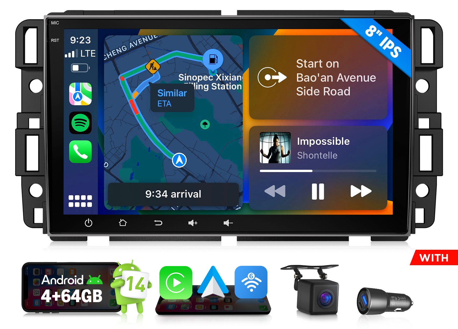 For Chevy Tahoe 2007-2014 Android 14 Head Unit Apple CarPlay WiFi 6 Touchscreen