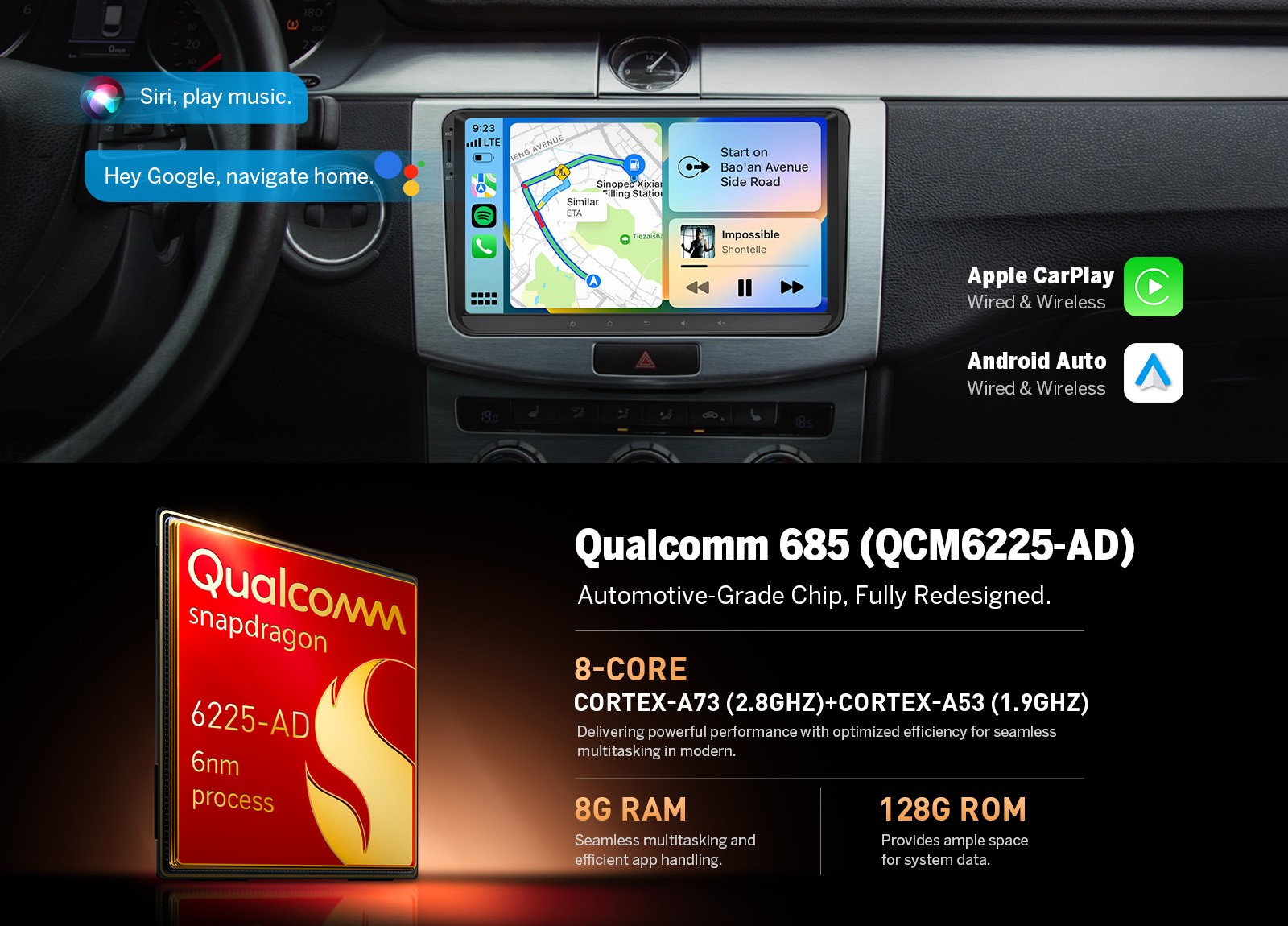 VWX6S PRO 9″ QLED 8+128 Android Auto for VW Tiguan MK1 2007-2015 CarPlay GPS Nav
