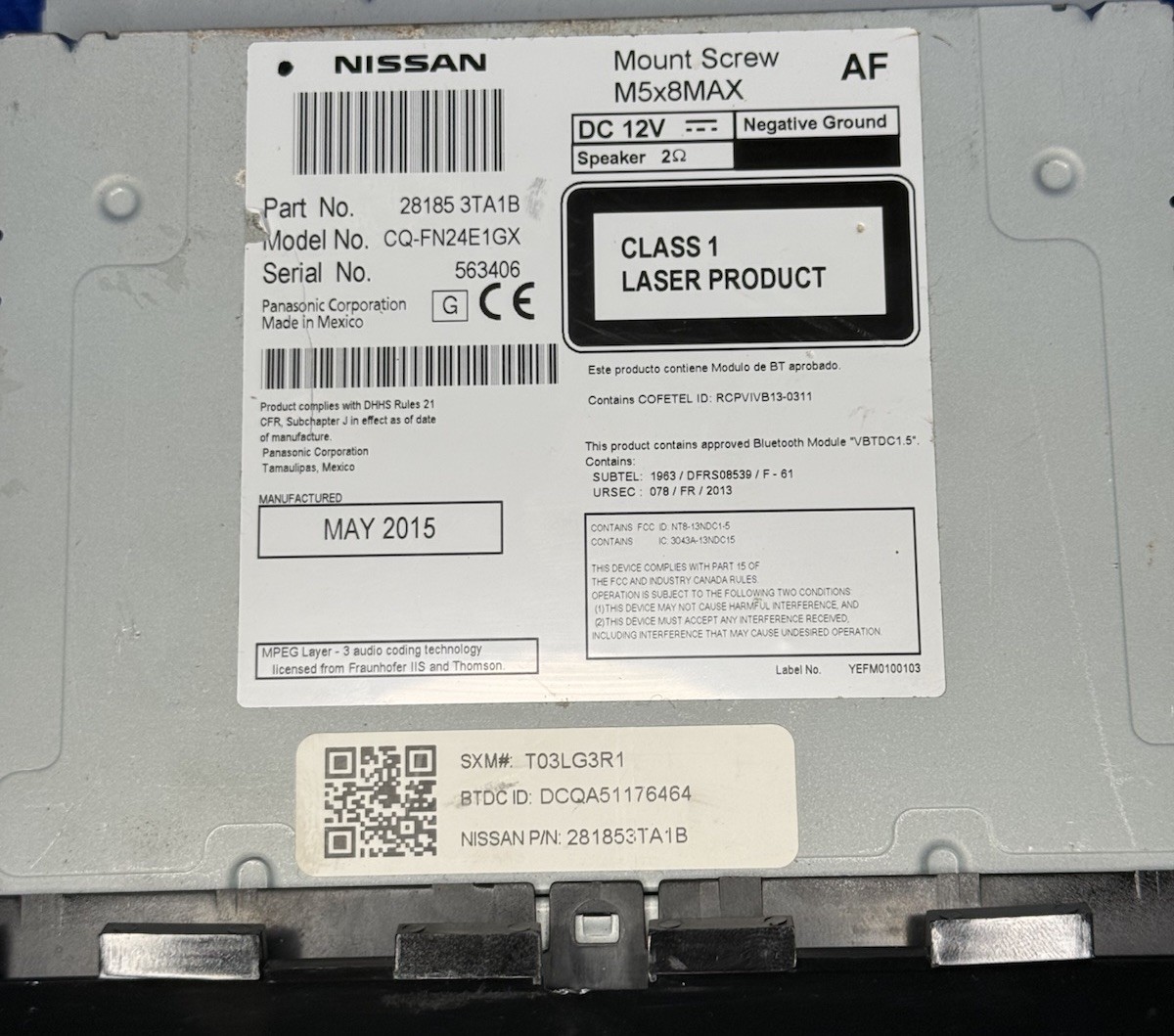 Nissan Audio Radio AM FM CD Player Info Screen Unit 28185 3TA1B OE 2013 2015