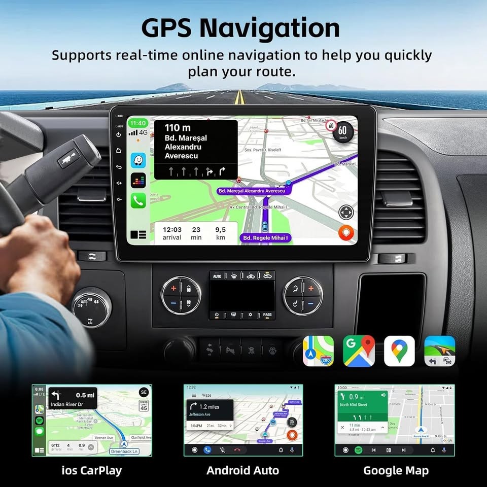Android 15 10″ CarPlay Stereo for 2007-2013 Chevy Silverado Tahoe Sierra