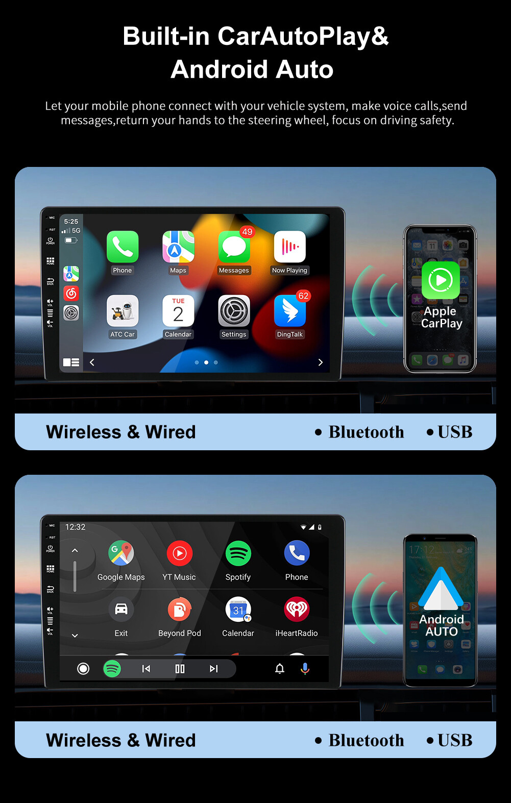 10.1”IPS Double 2 Din Car Stereo Radio GPS CarPlay Navi DSP SWC AM BT 8GB+256GB