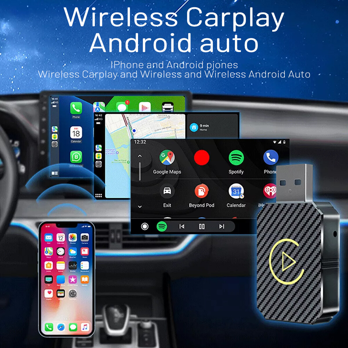 Wireless USB CarPlay Adapter Wireless Carplay Dongle For iPhone Apple Plug &Play