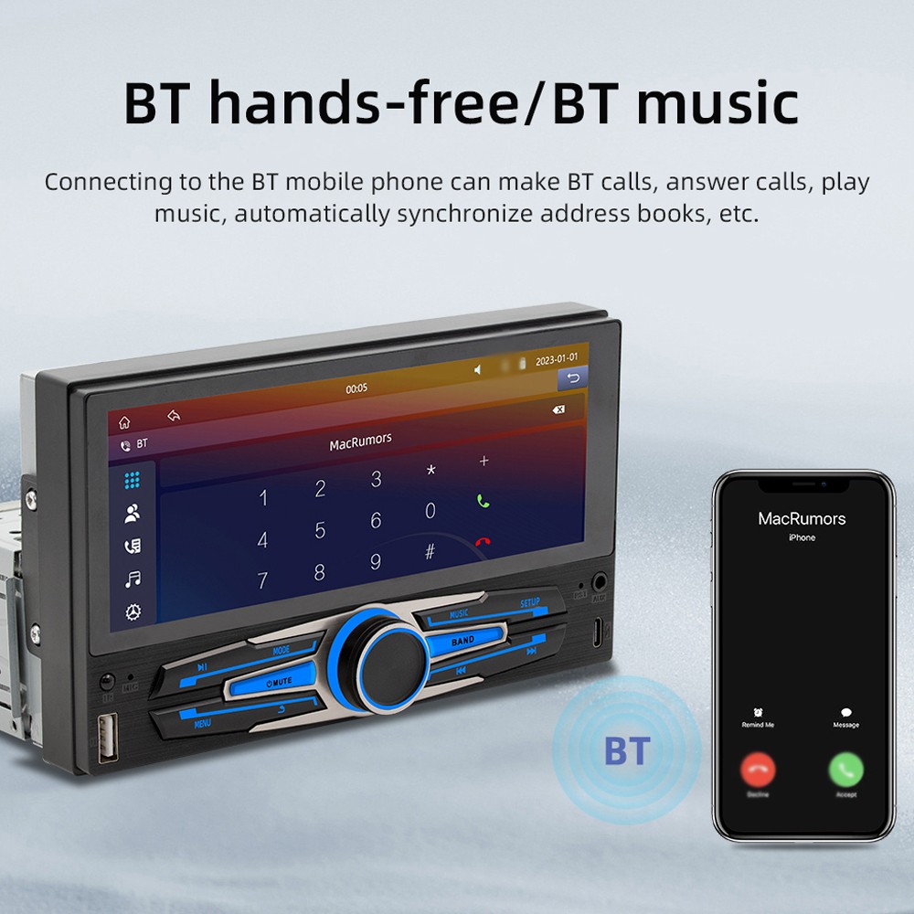 6.86 Inch Car Stereo BT MP5 Player RDS Radio Support Hands-Free Calling U-D BNVZ