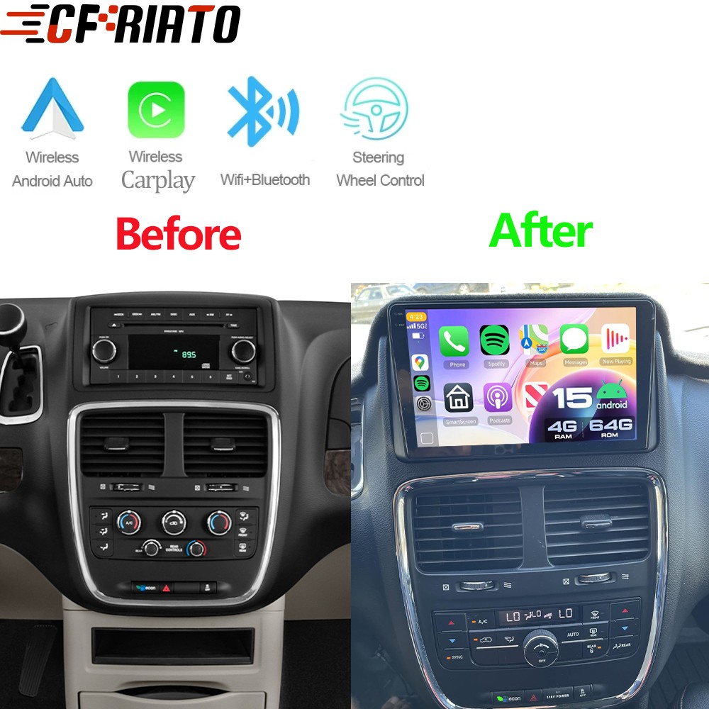 4+64GB Android 15 Car Radio Stereo For Dodge Grand Caravan 2011-2020 Carplay GPS