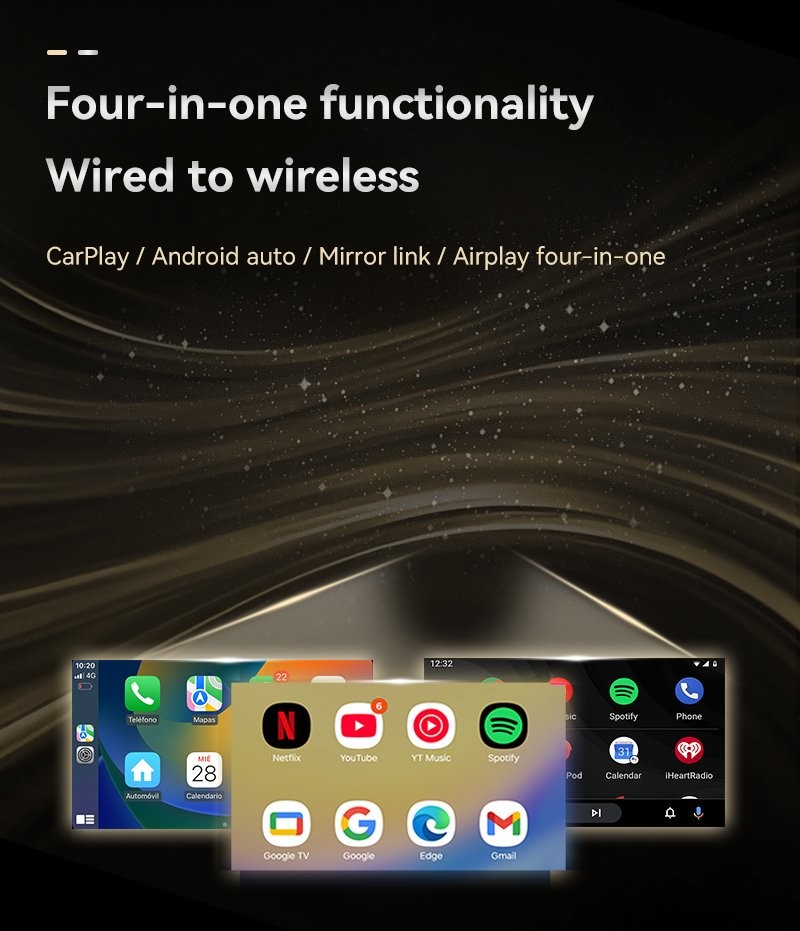 4-in-1 Wireless CarPlay Adapter & Android Auto Wireless Adapter, Plug & Play
