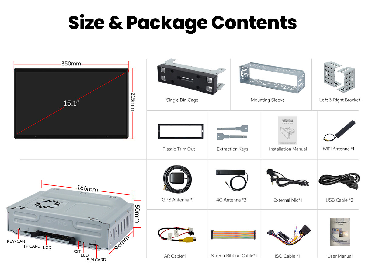 JOYING 15.1″ Universal 1 DIN Qualcomm Snapdragon 6125 Android 12 Car Radio 128GB