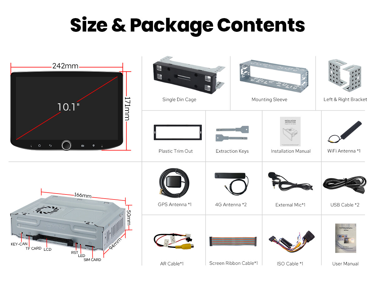 US Stock Joying 10.1″ Single DIN Universal Car Stereo with Volume Knob Octa Core