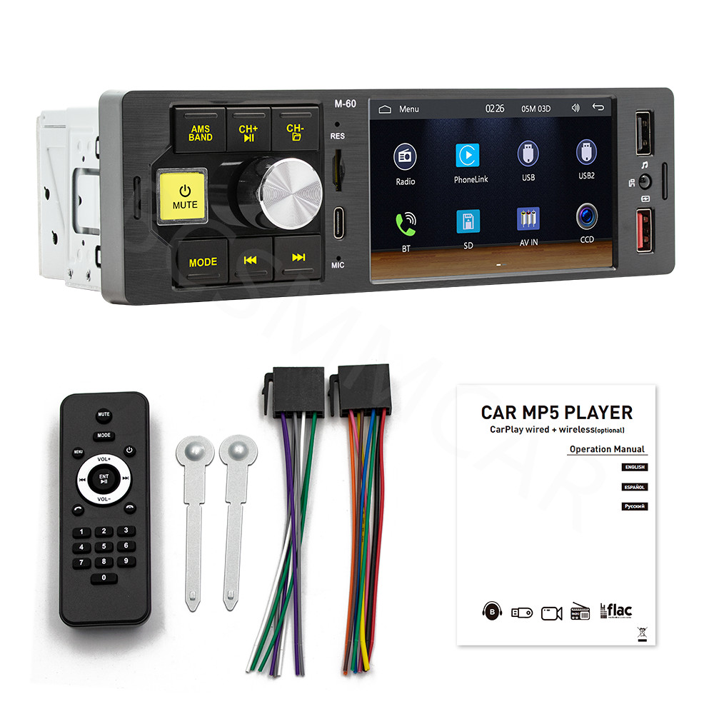 4.1in Car Radio Stereo Video Player 1 Din For CarPlay Android Auto TF/AUX/USB/FM