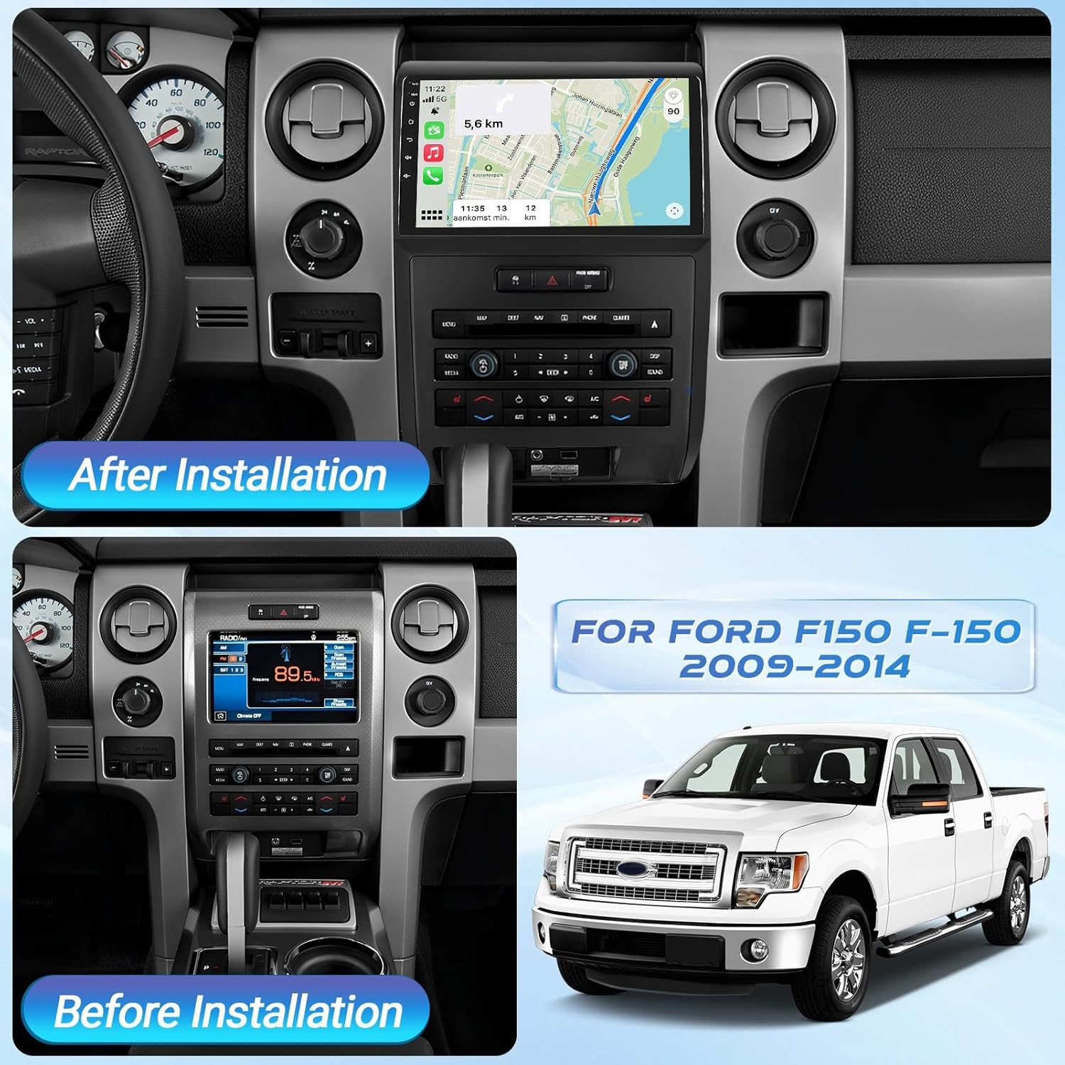 For Ford F150 2009-2014 Apple Carplay 9″ Car Stereo Radio GPS Navi with Camera