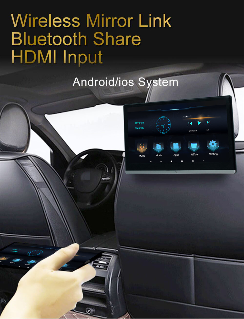 2PCS Android 11 Car Rear Headrest Monitor Player 13.3in Touch Screen 4+64G WIFI