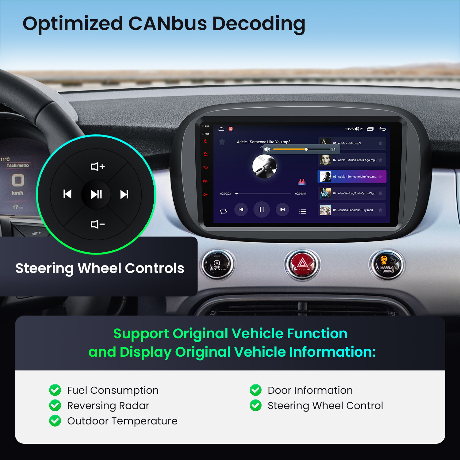 9″ Android 14 Octa Core 4+64GB CarPlay GPS Stereo Radio For Fiat 500X 2015-2020