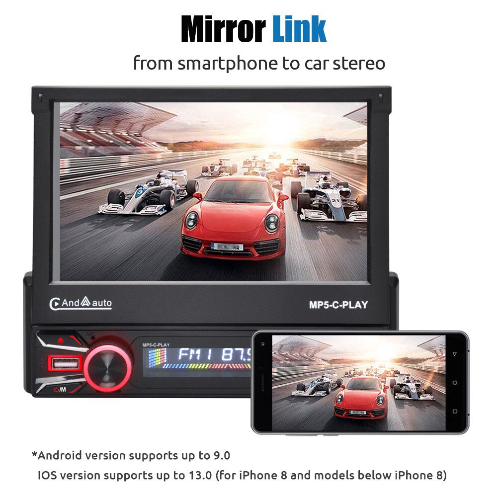 Carplay Single 1DIN 7″ Flip Out Car Stereo Head Unit FM Radio USB TF with Camera