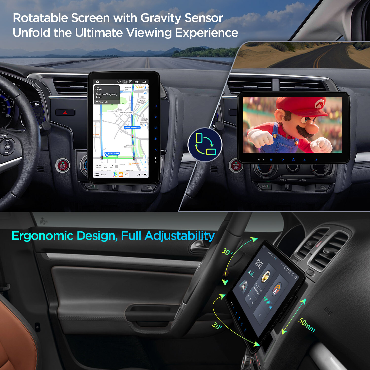 DVR+ 10.1” QLED Double 2DIN WiFi Android 13 8-Core CarPlay Stereo GPS 4G LTE BT