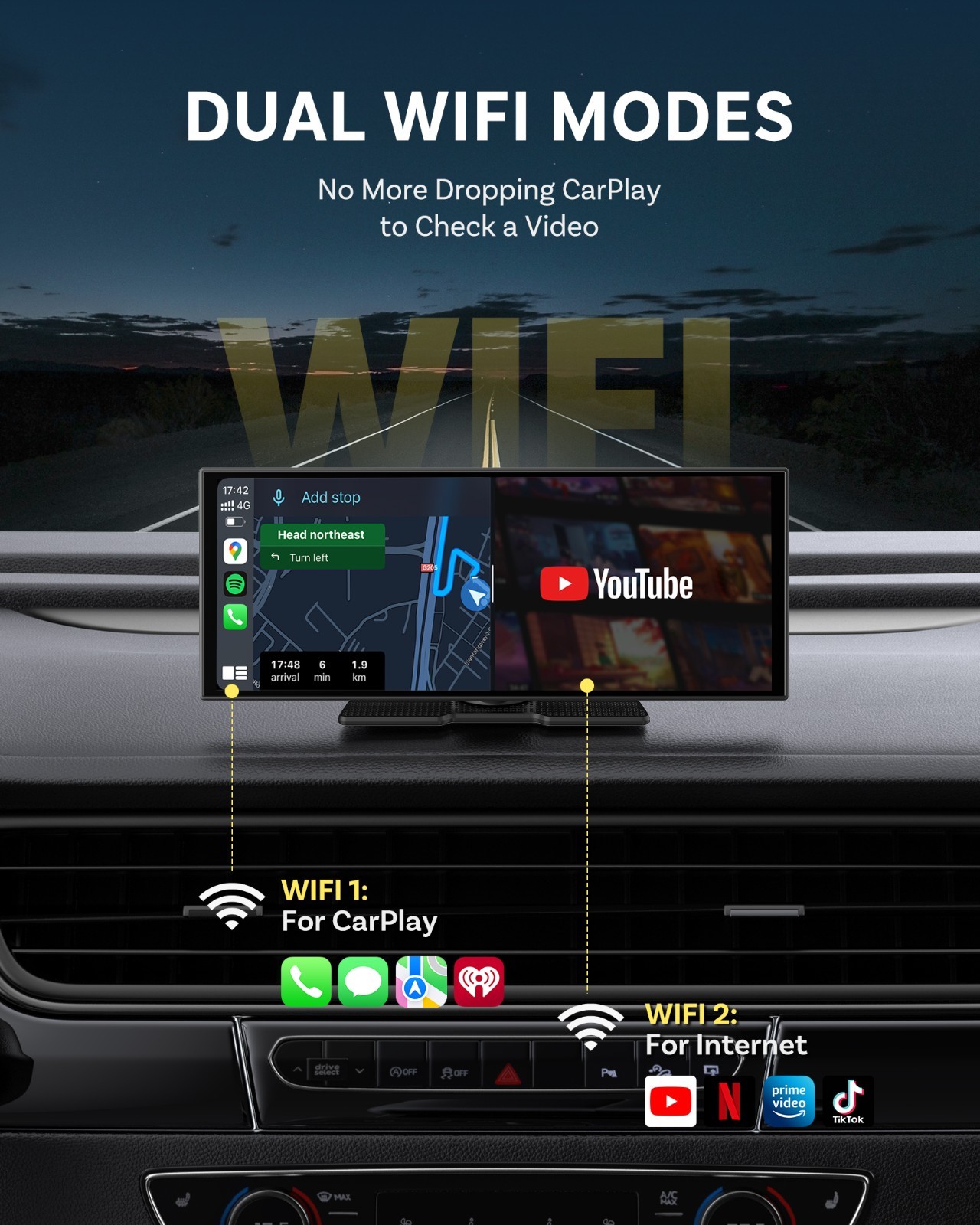 Ottocast AI Touch Screen 11″ AI-Gemini & Video Wireless Carplay+Android w/Camera