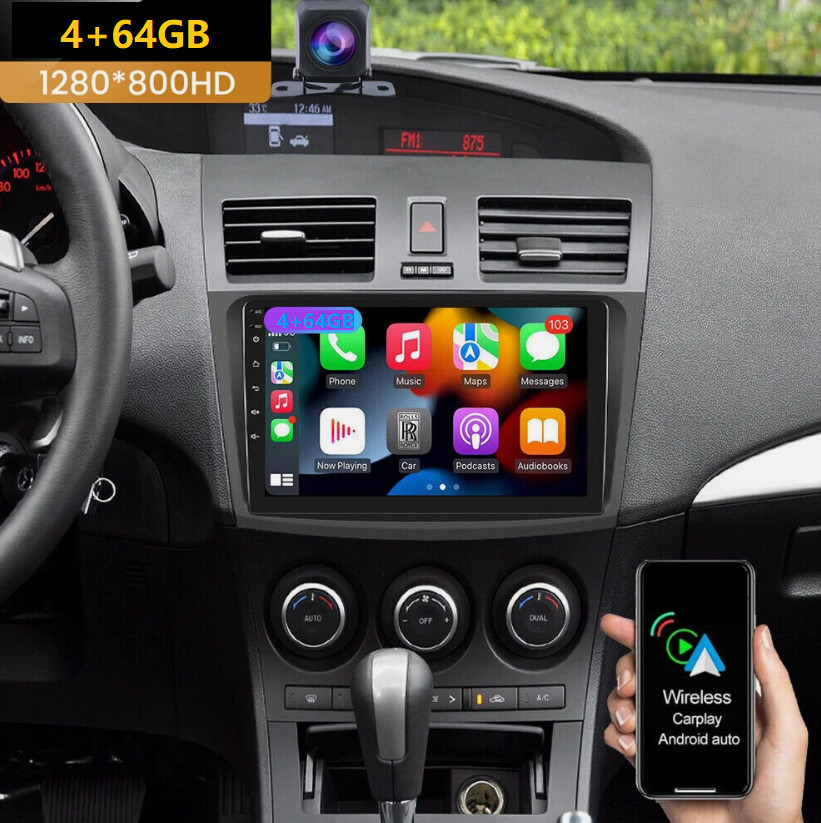 9″ For Mazda 3 2010-2013 Android 15 Carplay Car GPS Navi Radio Stereo RDS 4+64GB