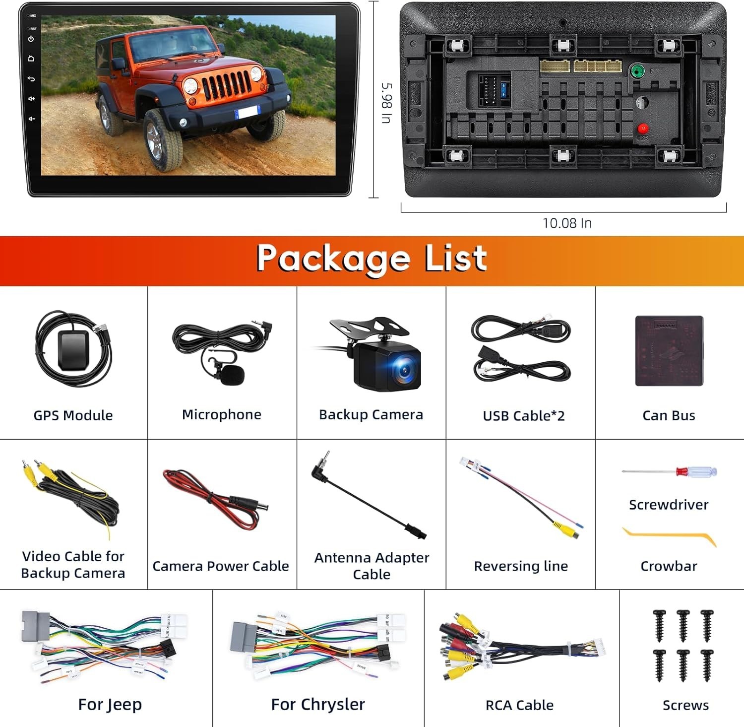 Car Radio Stereo for Jeep Wrangler JK 2007-2018,2G+64G 10inch