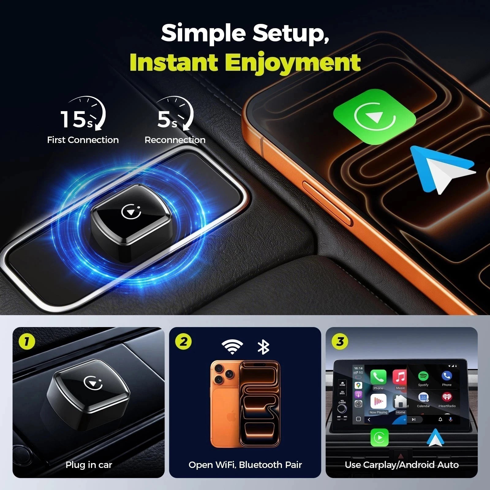 Wireless Carplay Android Auto Adapter USB Car Dongle Connect Box 4 in 1 Mini Box