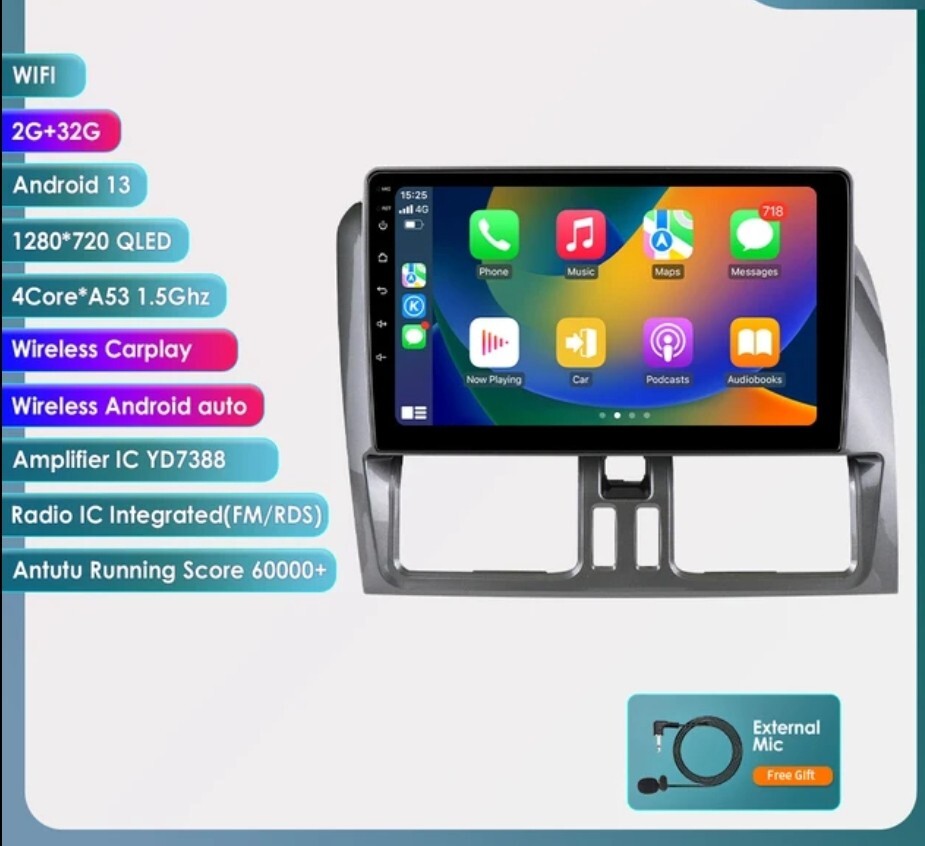 2 DIN 9″ RADIO FOR VOLVO XC60 GPS USB ANDROID BLUETOOTH WI-FI 14/17 CARPLAY