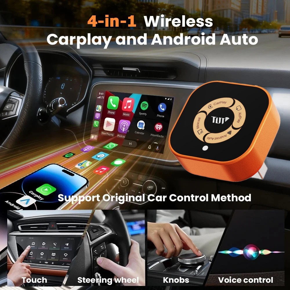 4 in 1 Wireless CarPlay Adapter for Apple iPhone/Android Auto/AirPlay/Miracast